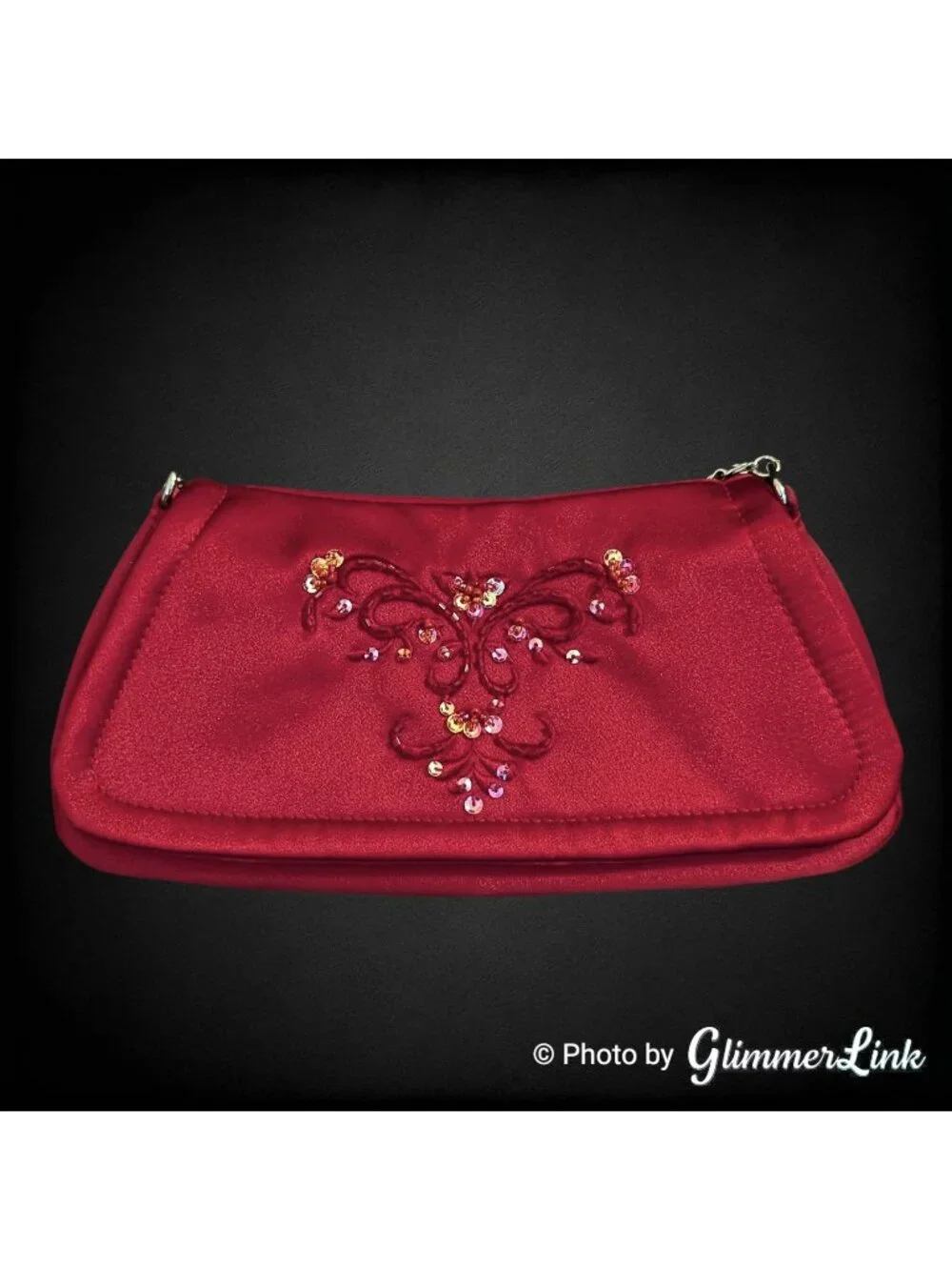 Deep Red Burgundy Embroidered Sequin Evening Clutch Purse